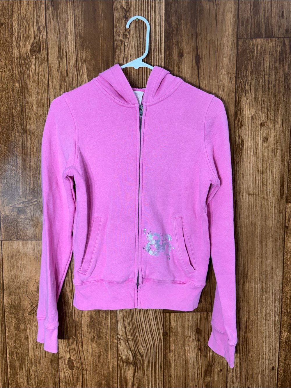 PINK Victoria's Secret Bright Pink Zip Hoodie with Metallic Detail